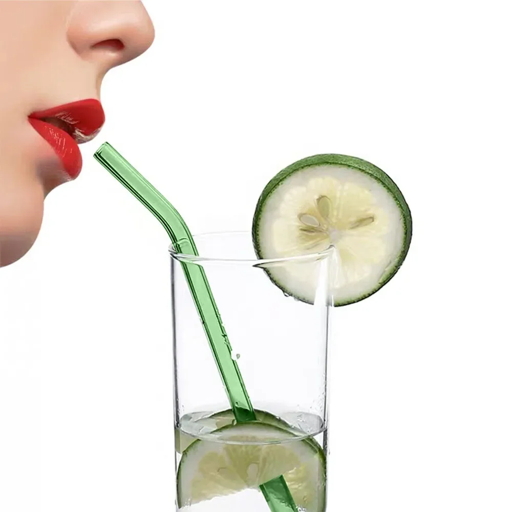 Eco-Friendly Reusable Glass Drinking Straws Set - 8 Pieces with Cleaning Brush for Smoothies, Milkshakes, Tea, Juice, and Cocktails
