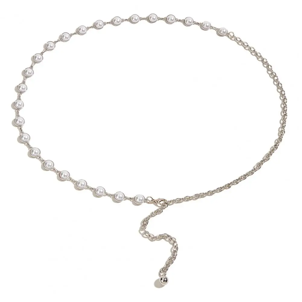 

Waist Belt Stylish Women's Dress Belt Adjustable Length Lightweight Waist Chain with Fake Pearl Decor Fashionable Clothing
