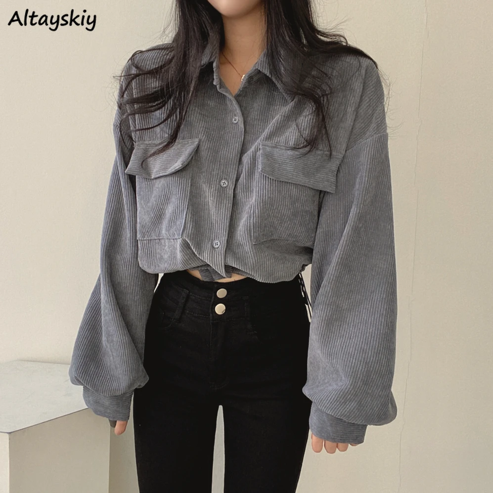 

Women Jackets Solid Cool Short Style Coat Single Breasted Femme High Street Retro Corduroy All-match Outwear Minimalism Harajuku