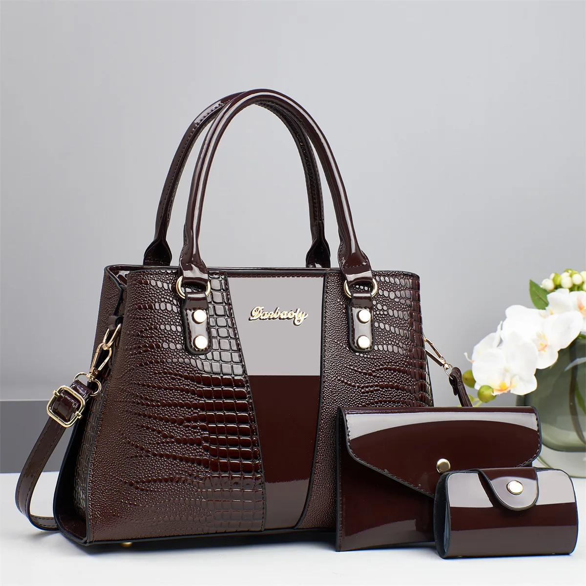 Large Capacity Crocodile Pattern Mother-Daughter Handbag Set