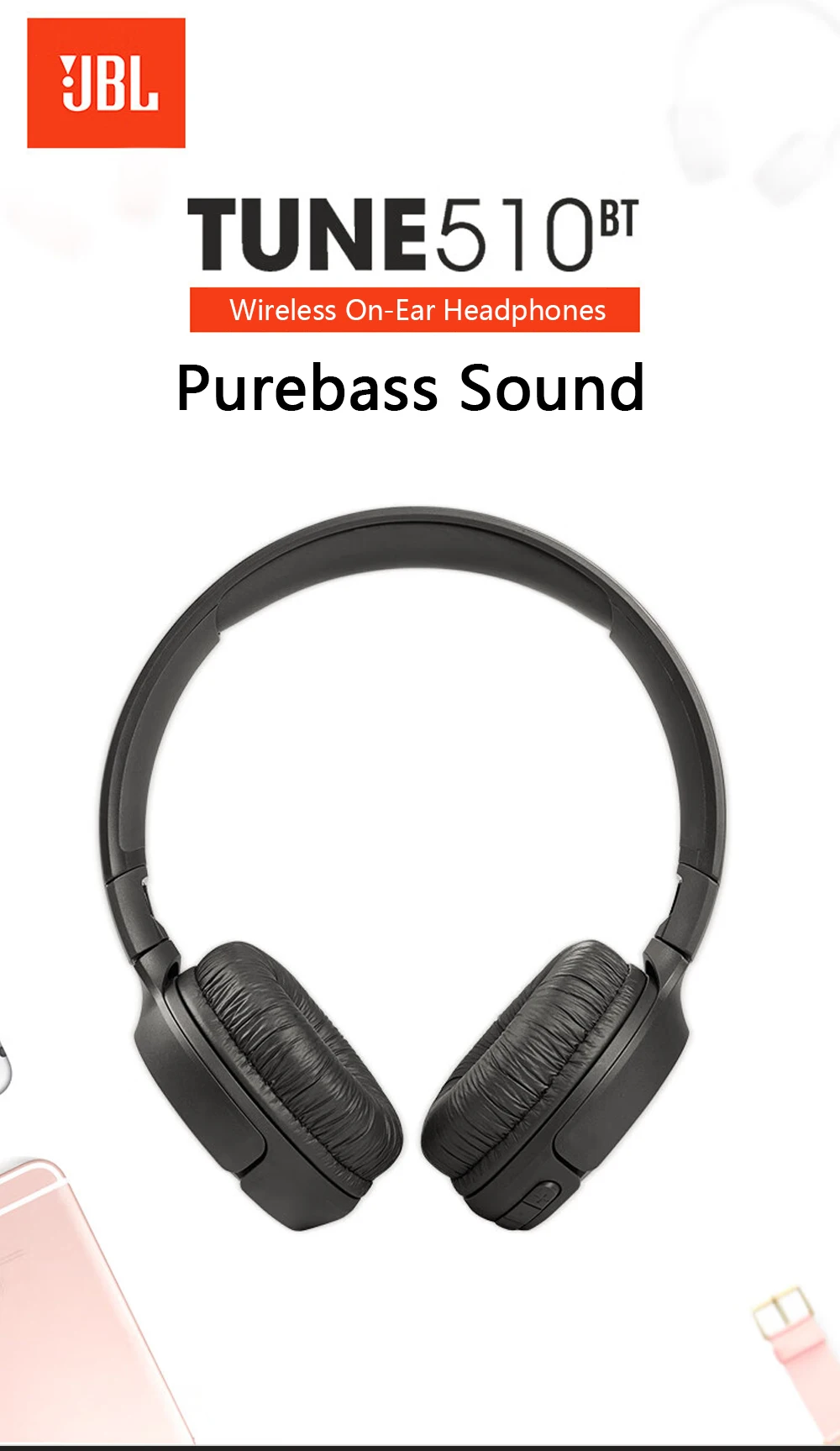 Produit JBL Tune 510BT – Casque Sans Fil Bluetooth avec Son Pure Bass, Autonomie 40H, Micro Intégré