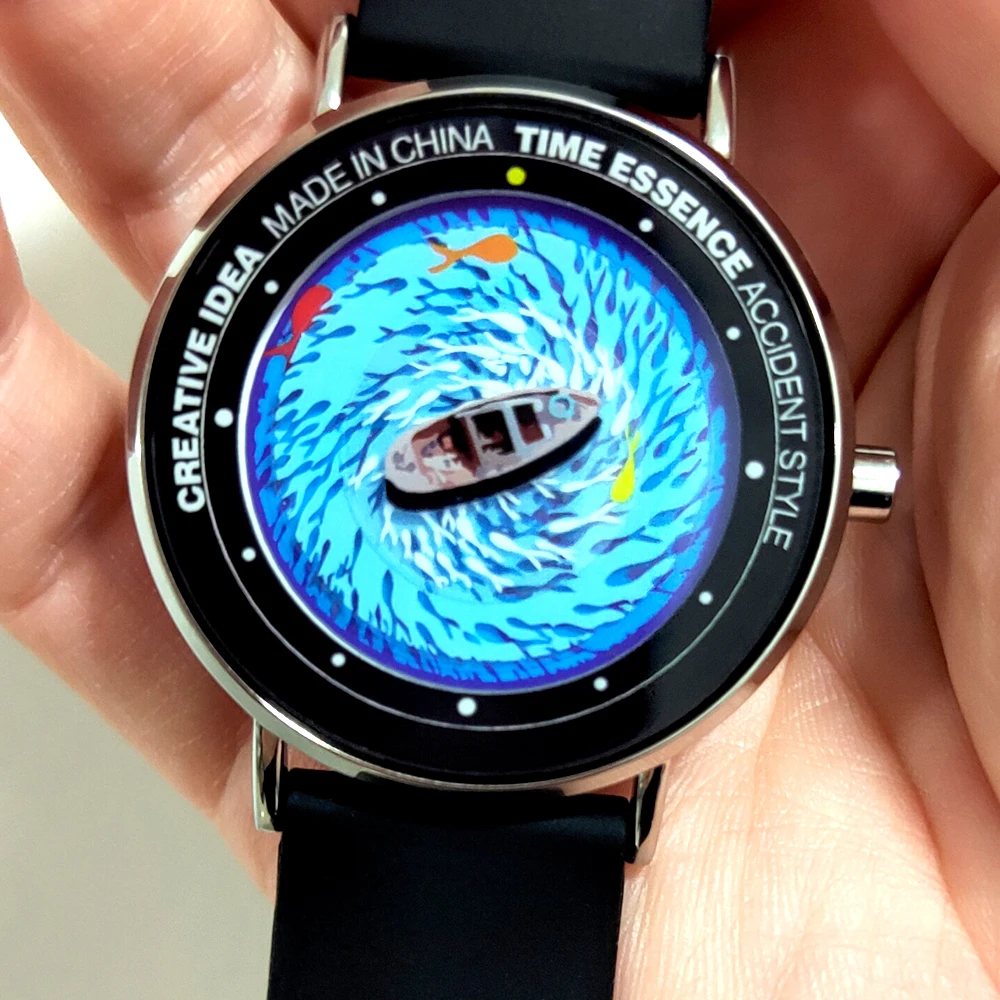 Creative Watches Quartz Original Watch with Ship Wave & Fishes Design  Waterproof Wristwatch Comfortable Silicone Strap - AliExpress