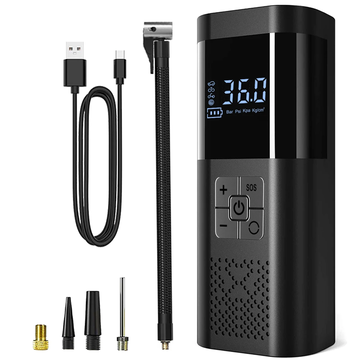 מדחס אוויר נייד עם מד דיגיטלי, תאורת LED לרכב, אופניים, אופנוע וכדורי ספורט - 150PSI 3X מהיר יותר