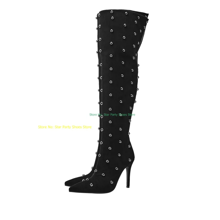 

Sexy Rivet Decoration Woman Spring Autumn Thin High Heel Boots Pointed Toe Side Zipper Female Over The Knee Boots