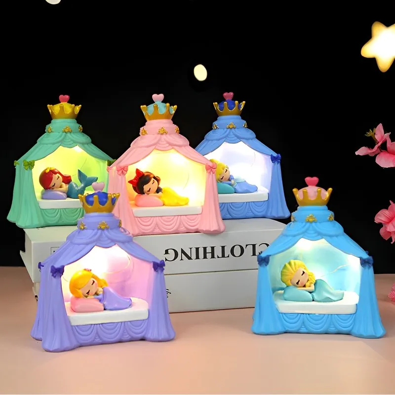 6 Tipi Disney Cartoon Night Light Anime Figure Sleeping Beauty Elsa Biancaneve Ariel Model Toys Regali Di Natale
