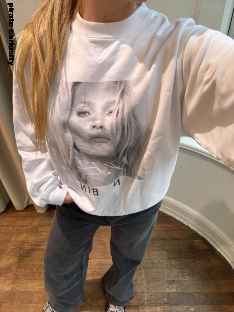 

Photos Graphic Sweatshirt Women Cotton Loose Sweatshirt 2024 Autumn Winter Fashion Round Neck Long Sleeve Casual Pullover Tops