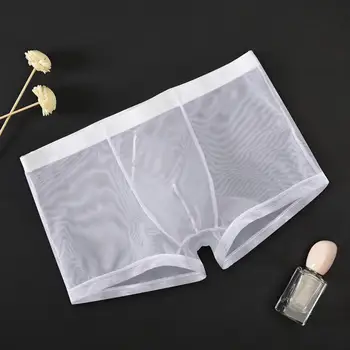 Gli uomini vedono attraverso le mutande traspiranti tinta unita seta di ghiaccio elastico in vita poliestere Quick Dry Mesh uomini boxer intimo Lingerie 1