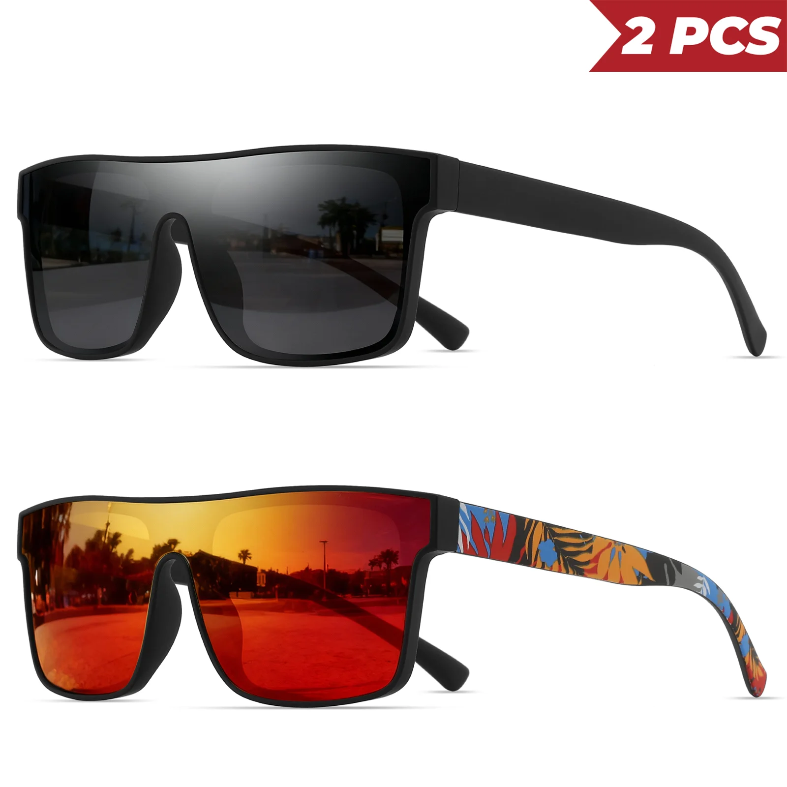 2 neue modische quadratische Sonnenbrille – einteiliges UV400-Linse, Unisex für Reisen und Geschenke – Detail 10