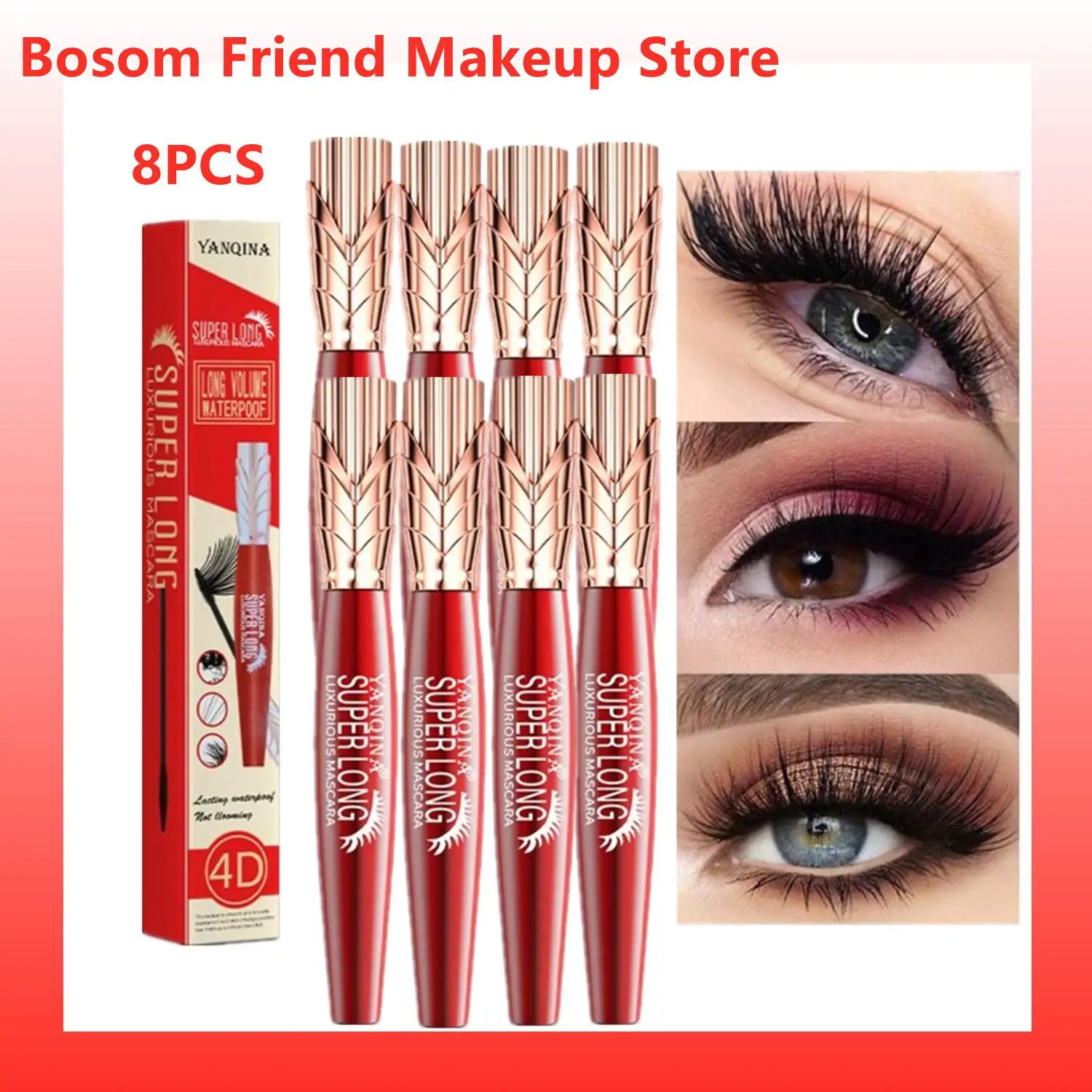 

YANQINA Crown Mascara Lengthening Thick Curly Mascara Waterproof 24h Lasting No Fading New Product Hot Sale 4D Mascara 10ml 8PCS