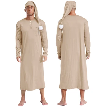 Uomo Tinta unita Abito da notte Manica lunga Abiti larghi Pigiama Camicia da notte Accappatoio con cappello Sissy Maschile Natale Indumenti da notte Indumenti da notte 1