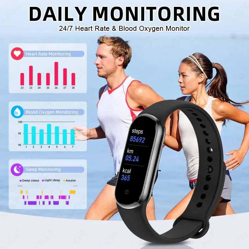 LIGE Smart Bracelet Women Smartwatch Men Heart Rate Blood Oxygen Waterproof Sport Smart Band Watch Ladies New For Android IOS