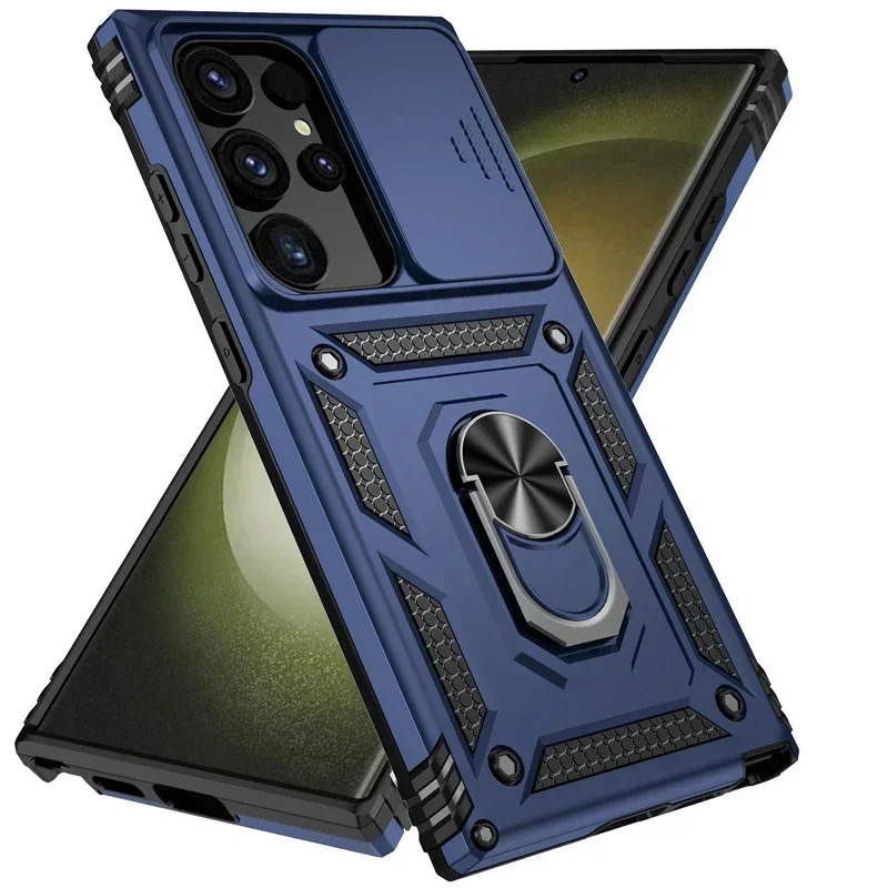 Military Grade Armor Case with Slide Camera Lens Cover and Holder Ring Stand