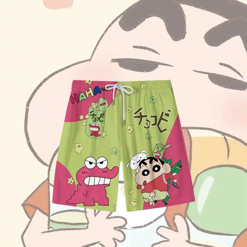 

Kawaii Мультфильм Crayon Shin Chan модные шорты Аниме Повседневная одежда для отдыха свободные пляжные брюки легкий комфорт для девочек мальчиков