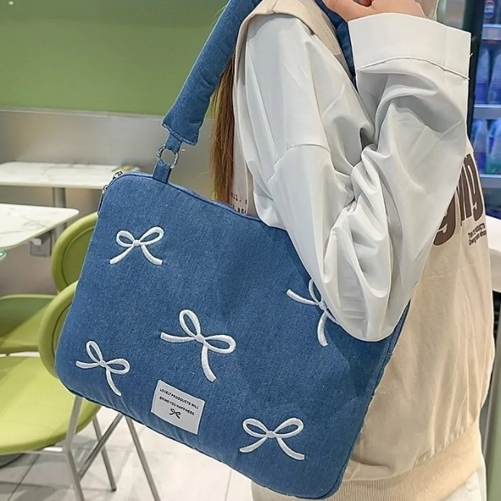 Borsa per Computer Portatile alla Moda da 14 Pollici, Custodia Antiurto per Laptop con Fiocco Ricamato, Borsa Morbida per Computer per il Pendolarismo Quotidiano - immagine 2