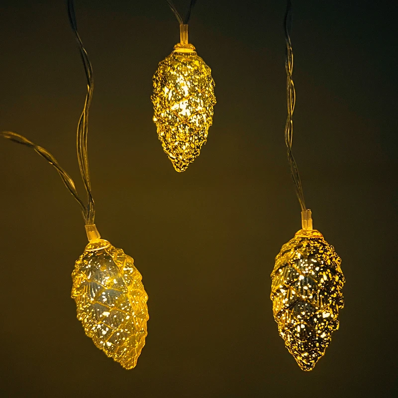 1,6 m Weihnachts-Tannenzapfen-Lichterkette, 10 LEDs, Weihnachtsbaum, hängende Ornamente, frohe Weihnachten, Lichterkette, Dekoration, 2026 Neujahr – Detail 4