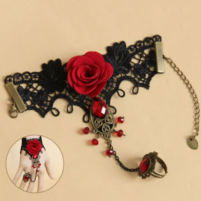 Halloween Women Rose Bracelets Steampunk Gothic Style Lace Bracelet Vampire Black Cosplay Costume Prop Ladies Bangles Jewelry - Image 4