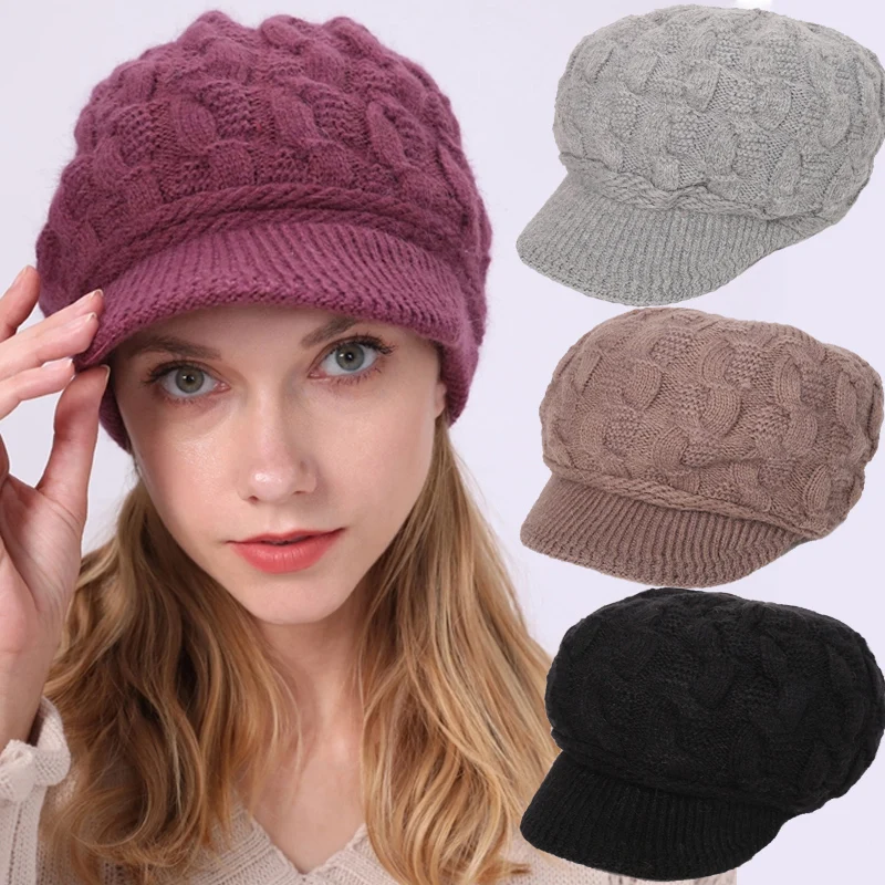 

Fashion Lady Twisted Knit Berets Women Warm Knitted Beanies Hats Multicolor Winter Handmade Knitting Keep Warm Cap Soft Wool Hat