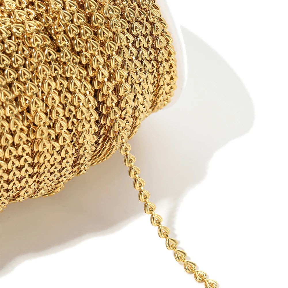 1 Meter 18k vergoldete Edelstahl-Herz-Rolokette für DIY Brillenkordel, Schmuck, Armbandherstellung, Halskette, Körperketten