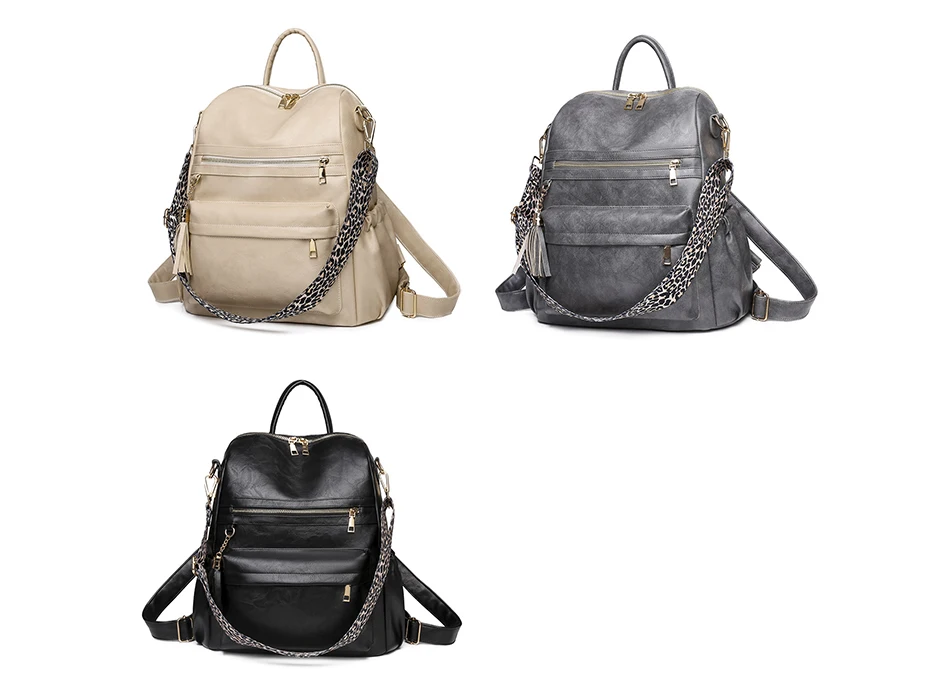 Scuola invernale da donna in pelle PU casual per ragazze adolescenti Zaino da viaggio Borse a tracolla leopardate moda vintage_voghion.com