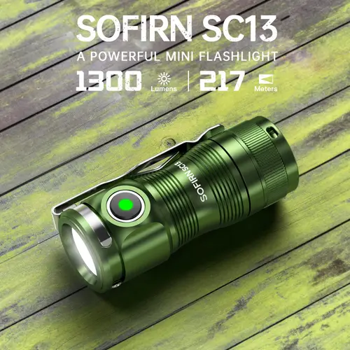 SOFIRN SC13 Tactical Flashlights 1300lm Rechargeable18350 6000K Black Green Keychain 519A/SST40 LED Emergency Mini Torch - Image 3