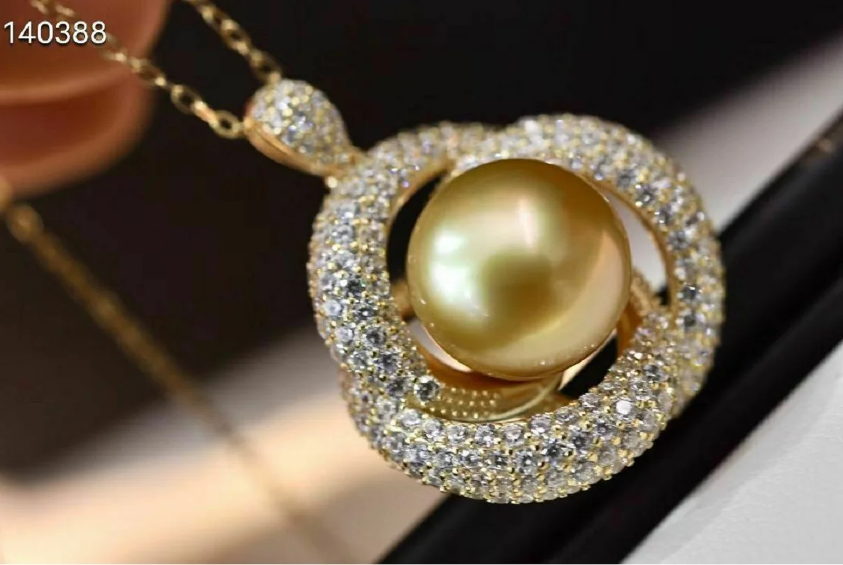 

Gorgeous giant AAAA 12-13mm South China Sea gold earrings pearl pendant necklace 925s-