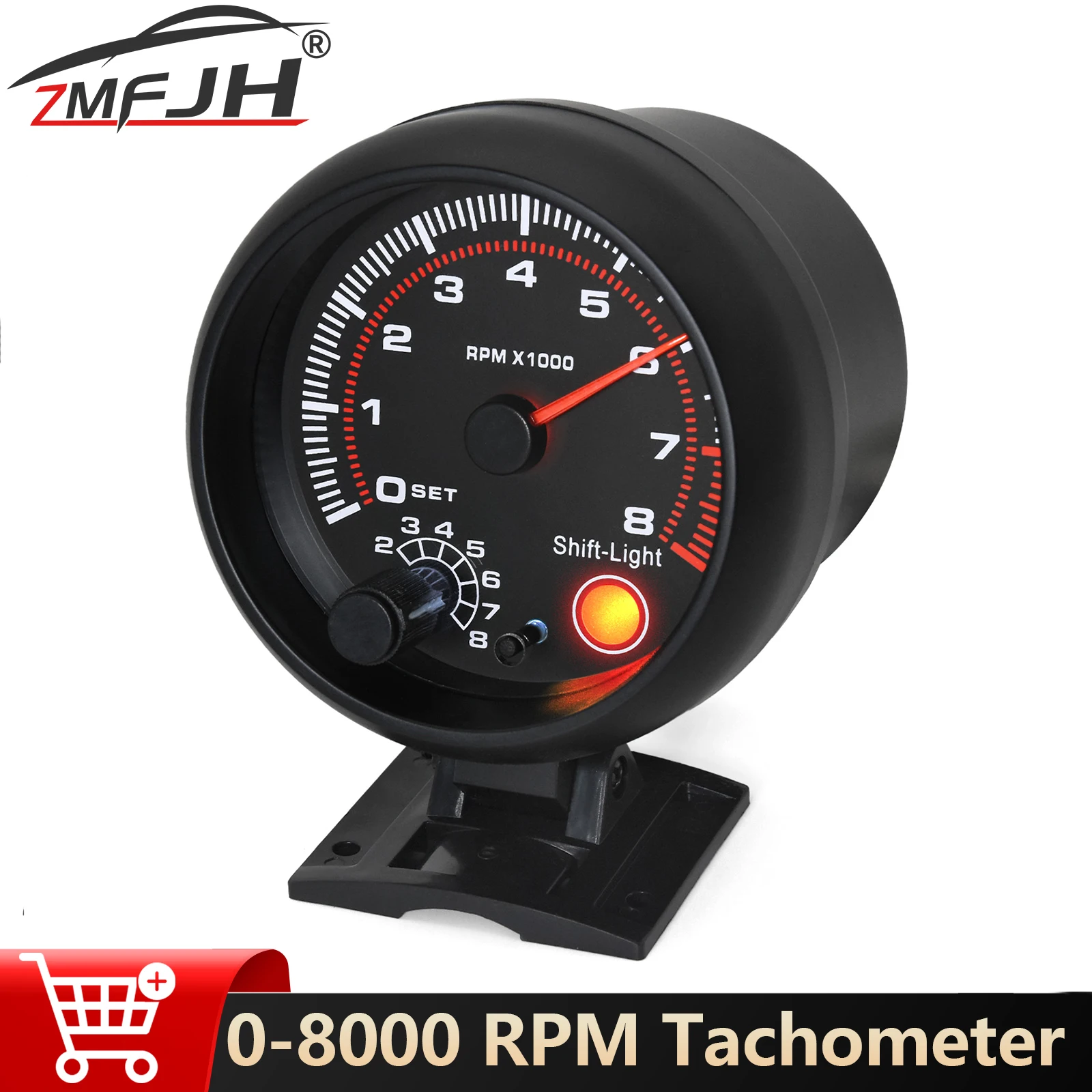 Tachometer Gauge Car Universal 0-8000 RPM With Shift light For 1-8 Cylinders 12V Racing
