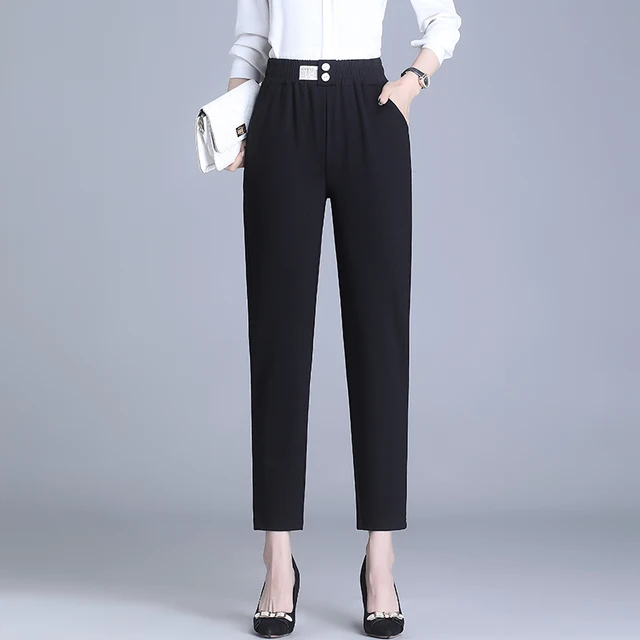 Women's Pants Black High-Waisted Nine-minute Haren Pants women's Loose Spring and Autumn Slacks 2025 New All-Matching SlacKs 1