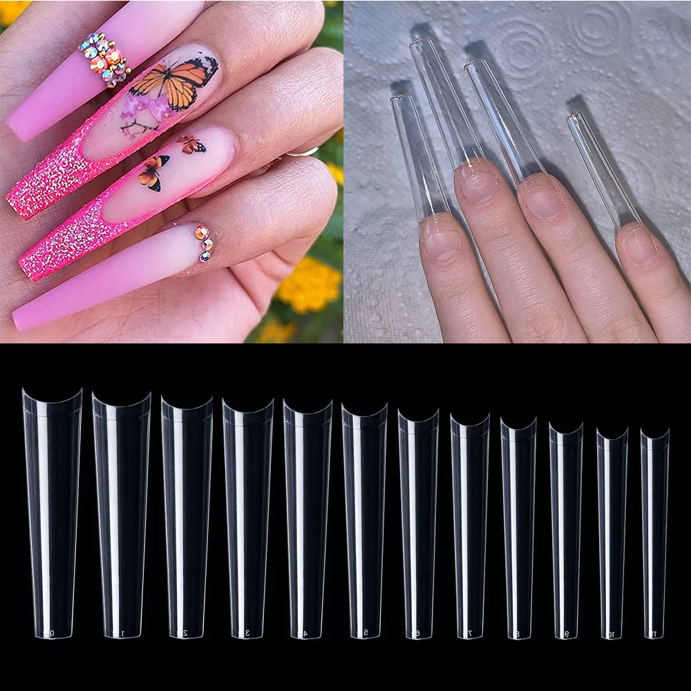 

504Pcs/Bag XXXL Coffin NO C-Curve Nail Art Tips Clear-Natural Super Extra Long French Press on Nails Straight False Fake Nails