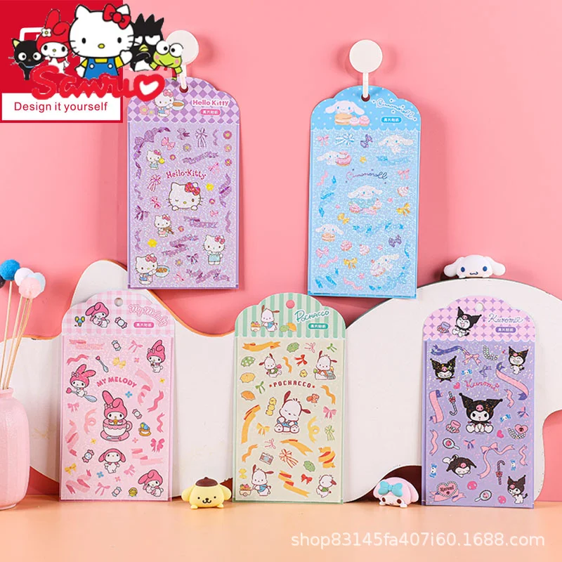 

Sanrio Melody Kuromi Hello Kitty Cinnamoroll Pochacco Sticker Handbook Set Kids Sequin Sticker Goo Kappachia Dog DIY Creative