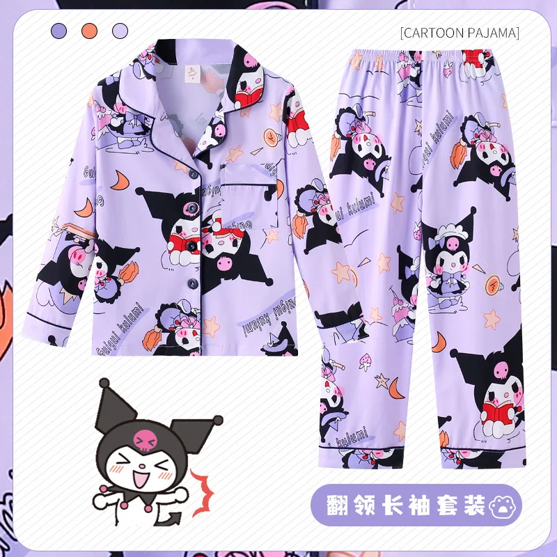 

Kawaii аниме Sanrioed детские пижамы с длинными рукавами Melody Kuromi Kittys для мальчиков и девочек мультфильм Домашняя одежда кардиган одежда для сна детская одежда