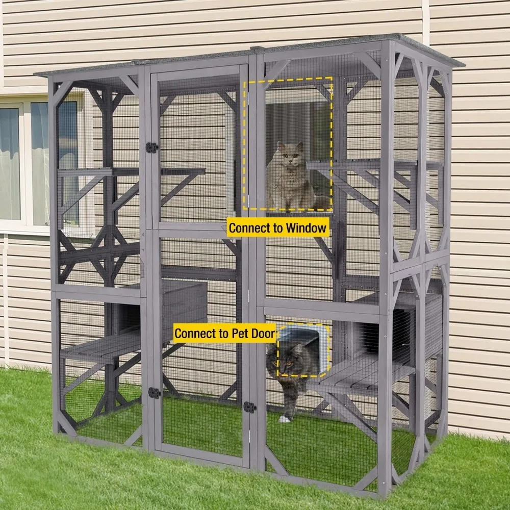 Outdoor Cat Enclosure Large for Multiple Cats, Outdoor Wooden Cat House