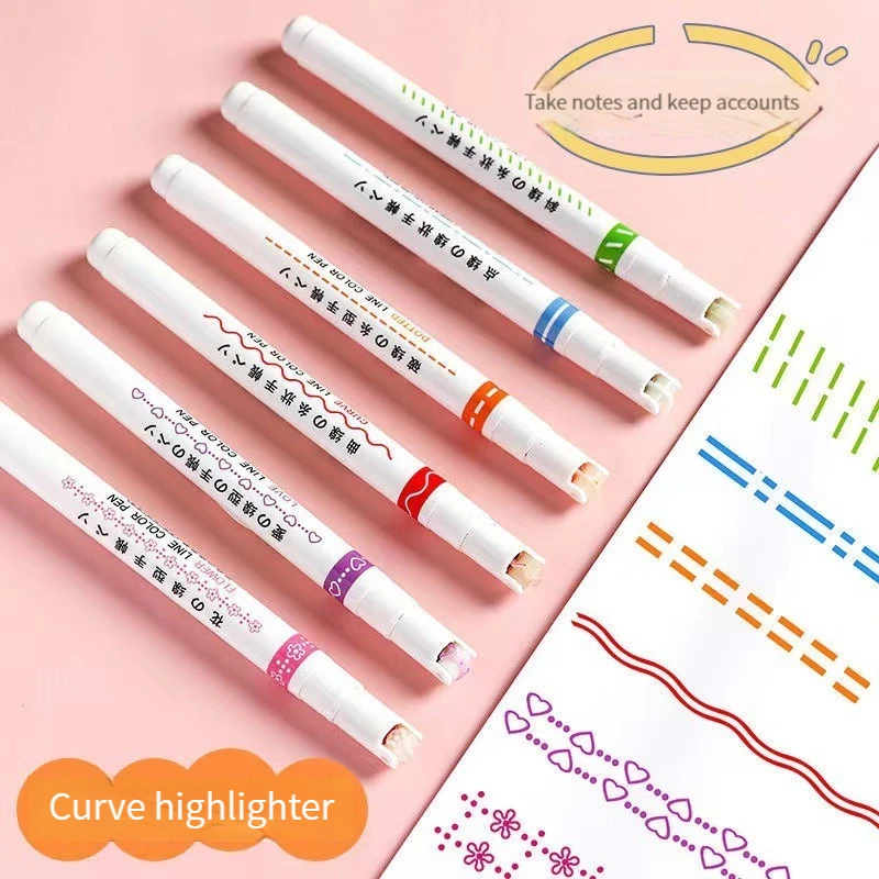 

3/6pcs Heart Flower Dot Line Shaped Highlighter Pen Color Roller Tip Curve Liner Marker Highlighter Novelty Stationery School