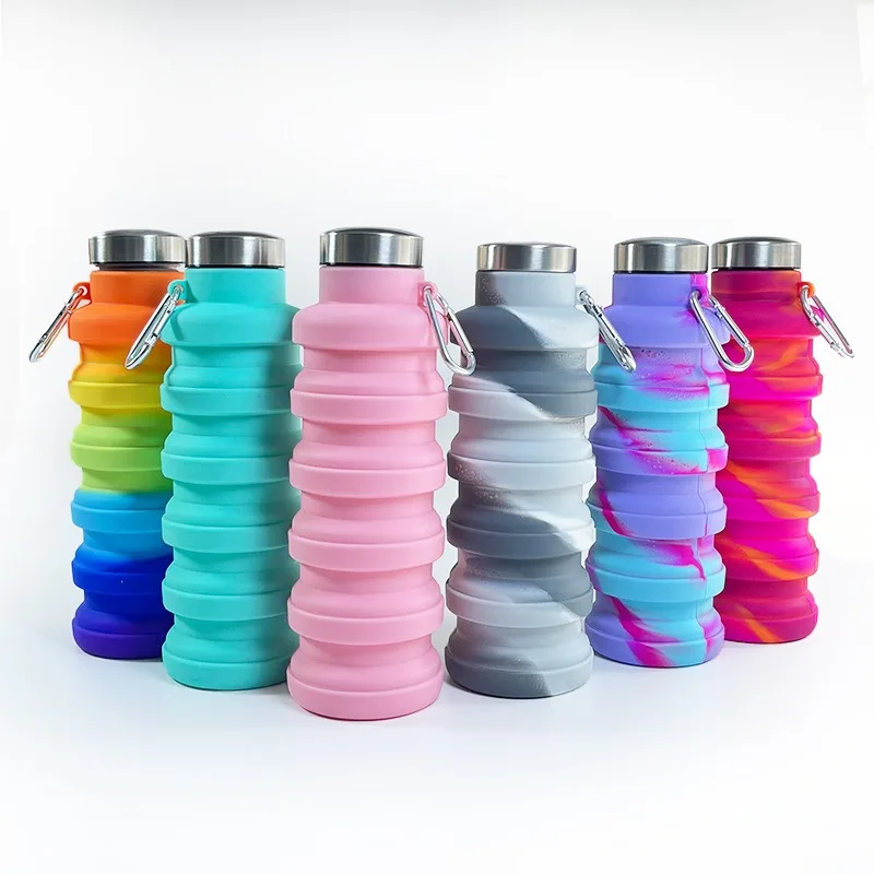 

Leeseph Silicone Collapsible Water Bottles Portable Foldable Sports Cups with Carabiner Leak Proof for Outdoor Travel 500ml 컵