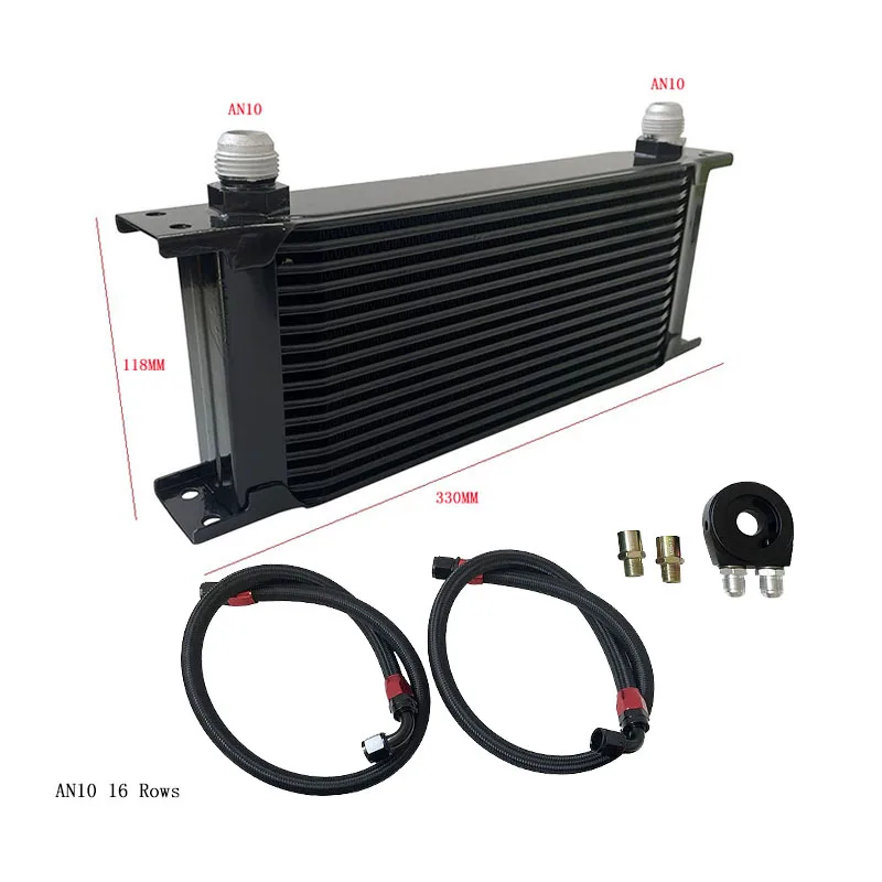 Universal Oil Cooler Kit 13-25 Rows Oil Filter Sandwich Adapter + Nylon Stainless Steel Braided An10 Hose