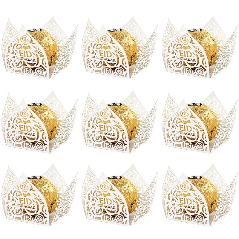 10-50Pcs Eid Mubarak Chocolate Wrappers Mini Baking Cups Cake Liner Ramadan Candy Gift Packaging Box Eid Party Decor Supplies