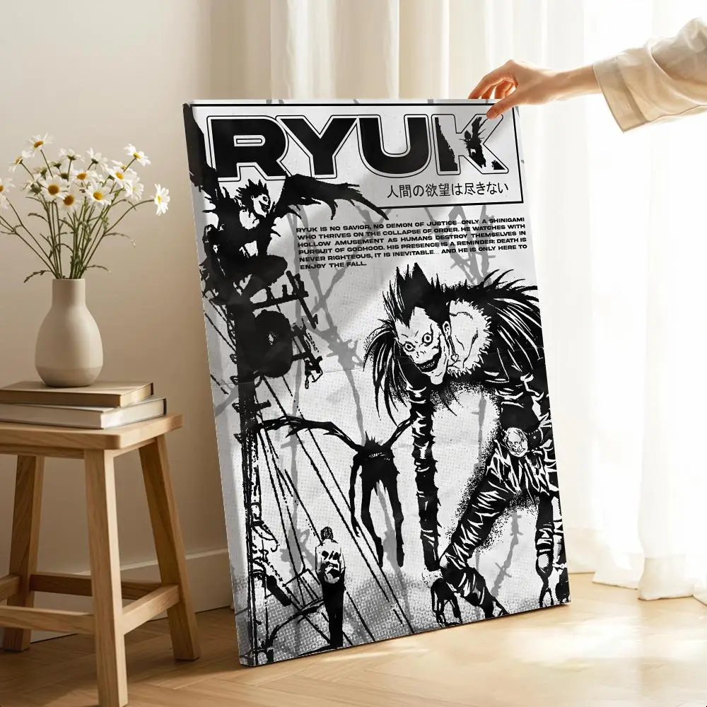 Manga Collage Art: Death Note Calligraphy Canvas with Wood Frame - HD Wall Decor for Bedroom, Bar, Office, and Home