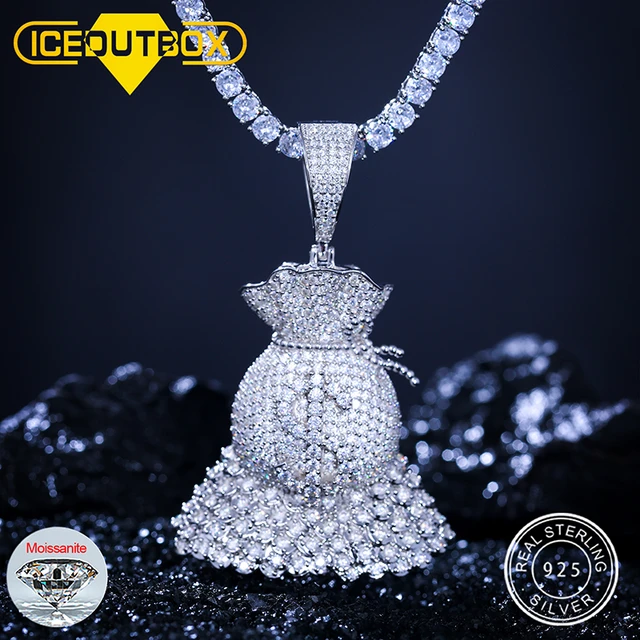 Ice out Hip Hop Pendant Necklace Moissanite Diamond Silver Gold