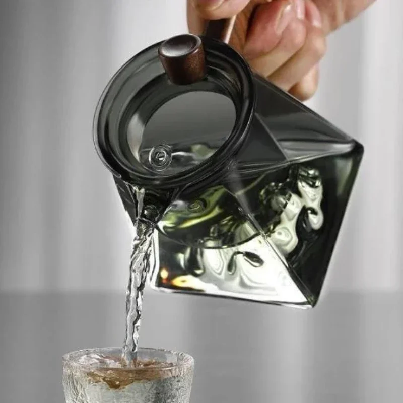 500ML Glass Teapot With Wood Handle Heated Resistant Kung Fu Tea Puer Tea Scented Tea Kettle Transparent Glass Tea Pot Teaware