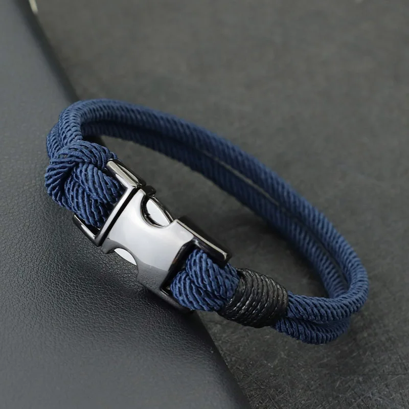 패션 망 팔찌 더블 레이어 스프링 버클 4mm 나일론 로프 Braclet Homme 레저 액세서리 힙합 Braslet 그를위한 선물