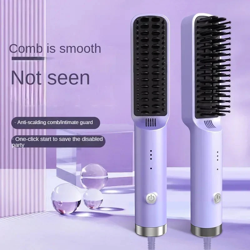 Rechargeable Hair Straightener Brush Portable Hot Comb Straightening Fashionable Negative Ion Wireless Care Straightening Comb 2