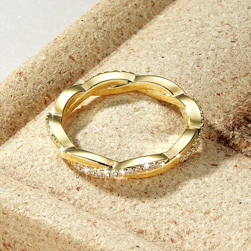 Ehhai GRA-Zertifizierter 1mm Moissanit Gedrehter Ewigkeitsring Verlobungsring für Damen 14K Goldfilled Hochzeits-Feinschmuck Geschenke – Detail 4