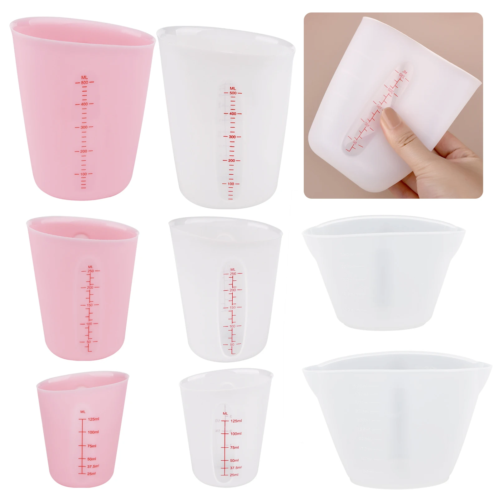 Tasse à mesurer en Silicone, outils avec échelle, plâtre de gypse, résine époxy, colle, tasse de mélange, outils pour la fabrication de bijoux, 125/250/500ml