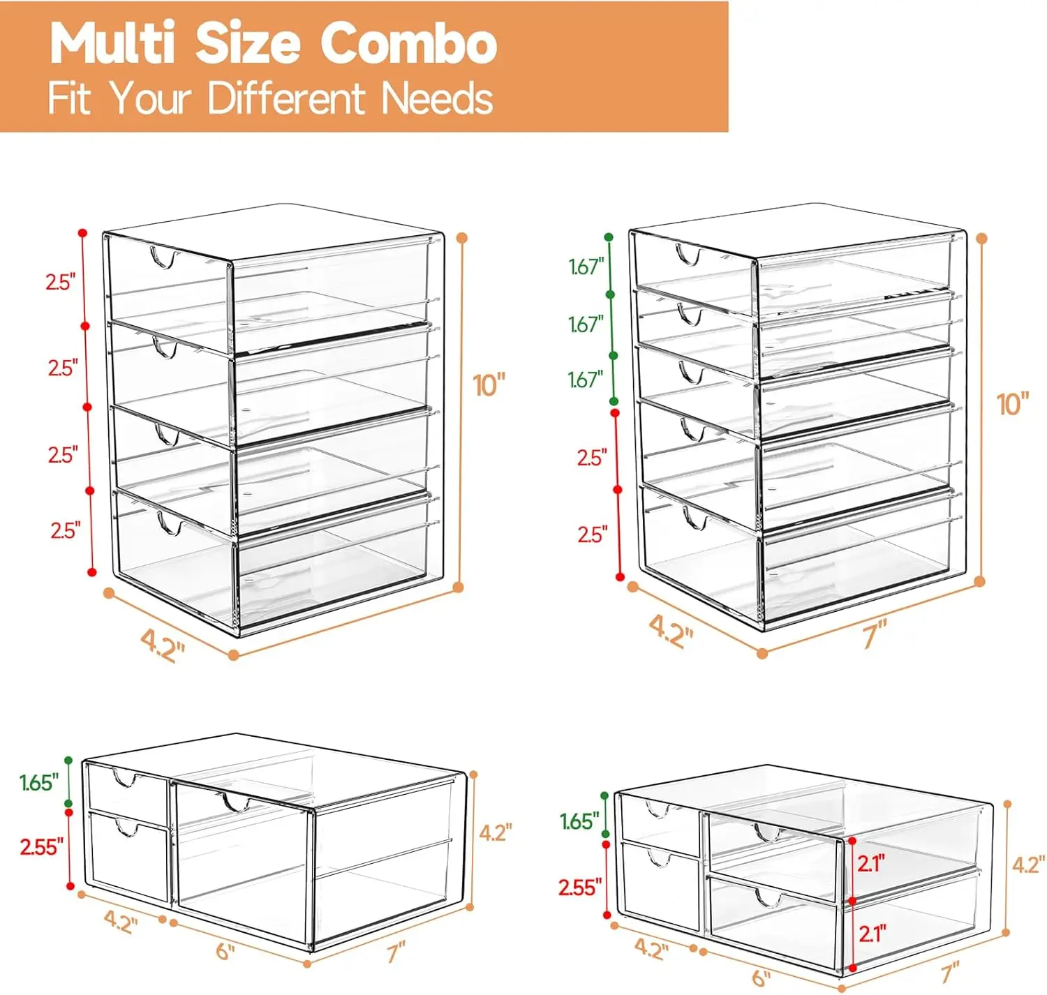 Makeup Drawer Storage Organizer with 16 Drawers, 4 Set Acrylic Office Desk Organization and Storage, Dustproof Drawer Organizer 2