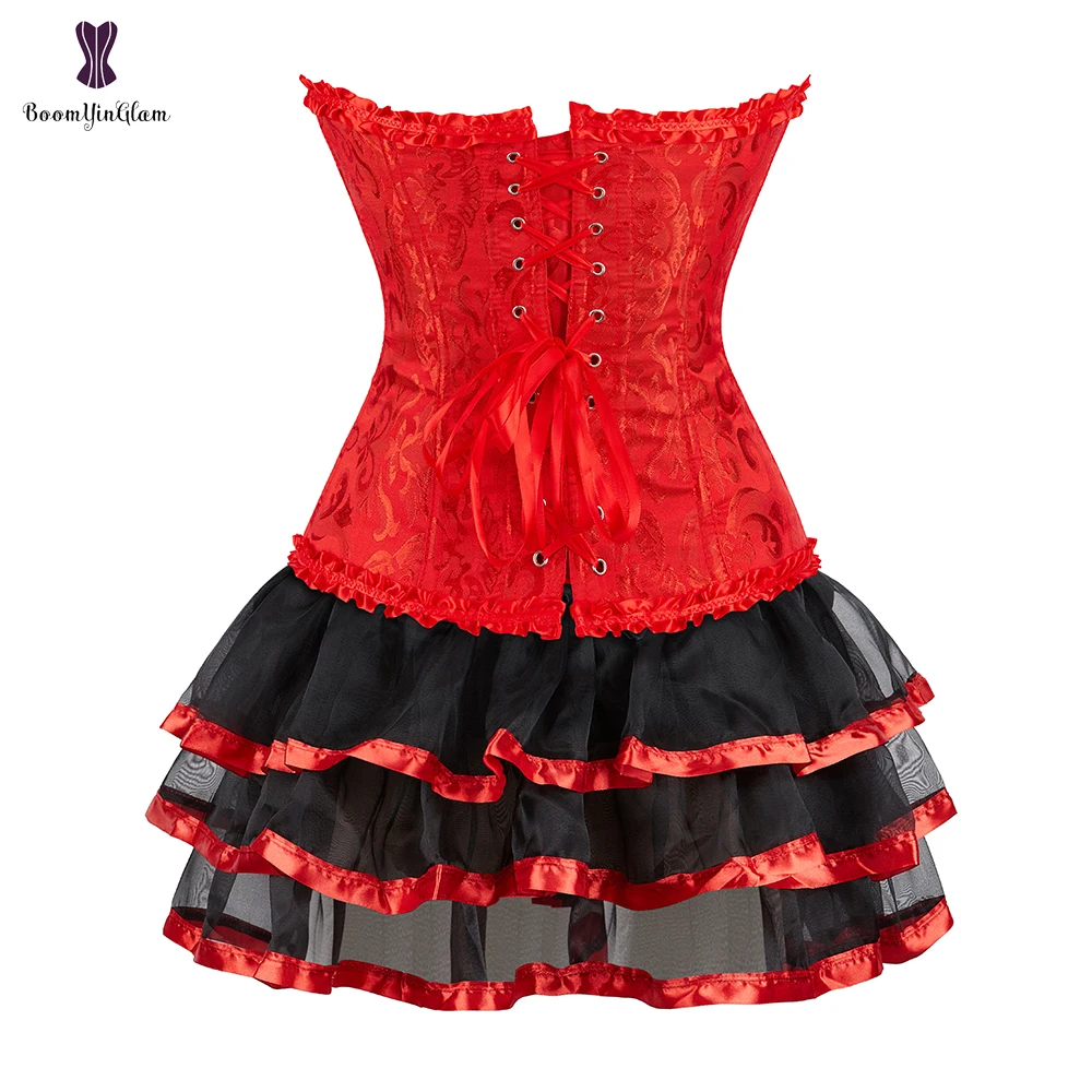 Bustier Femme,Sexy Burlesque Corset Haut Bustier Avec Jupe Longue TuTu Robes Fantaisie Costume