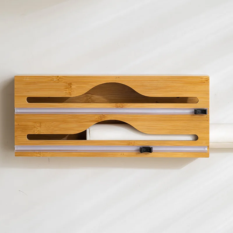 cling film cutter plastic wrap cutter Cling Film Cutter Minimalist Wall Mounted Bamboo Kitchenware Multi Compartment Multi Layer Hidden Scratchers Two Way Cutter 1pc