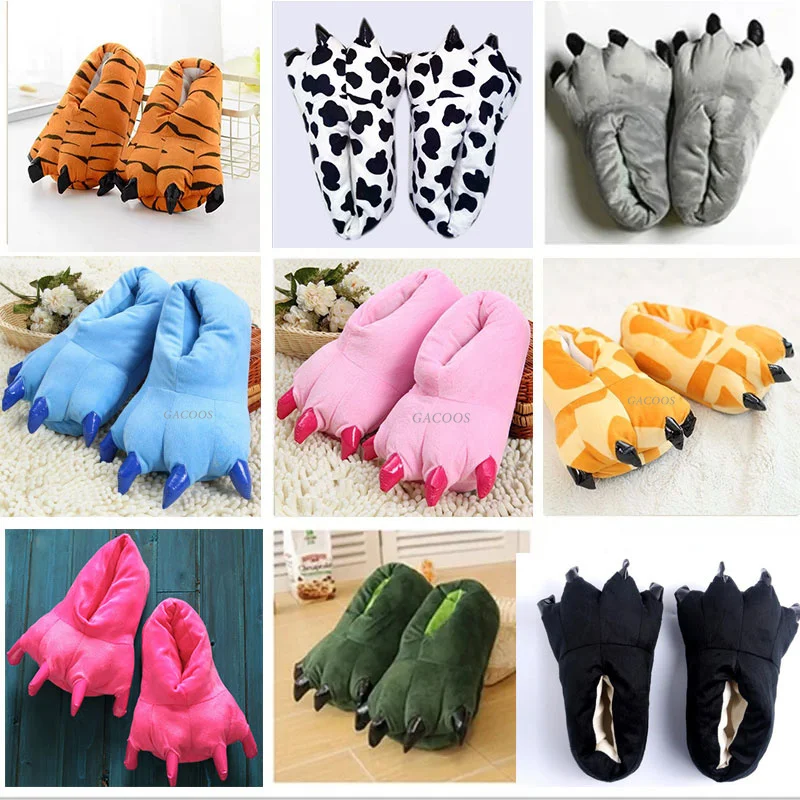 Animal Kigurumi Monster Dinosaur Paw Funny Slippers Men Women Kids Parent-child Home Shoes Winter Soft Warm Cotton Shoes