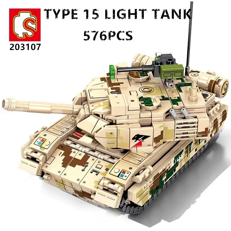 

WW2 Military 576Pcs New Style Weapons 15 Type Light Tanks Building Blocks Army Soldier Police Figures Model Bricks Toys Gifts