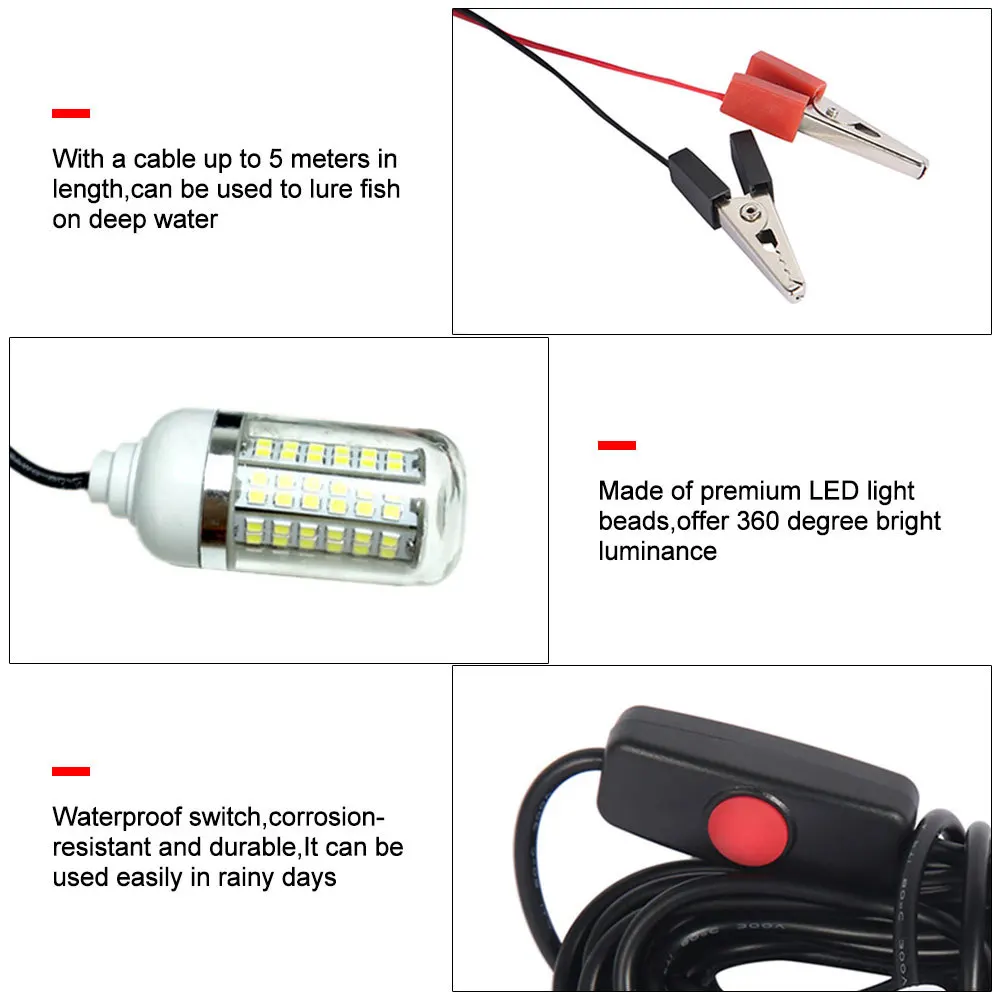Ip68 12V LED 낚시 빛 100W 미끼 어군 탐지기 램프 108leds 2835 SMD 새우 오징어 크릴 4 색 수중 조명을 유치