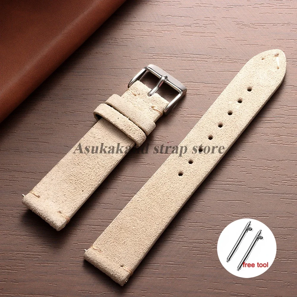 Genuine Leather Quick Release Watch Band with Soft Suede Strap - Calfskin Bracelet