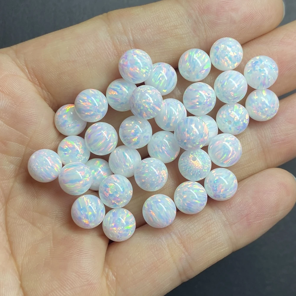 Lab Creat Opal 10mm Color OP17 White Fire Synthetic Round Beads With 1.1mm Hole for Bracelet Making